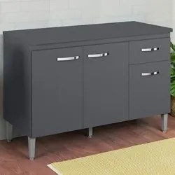 Balcão Gabinete Para Pia Com Tampo 120cm 3 Portas e 1 Gaveta Gabriela