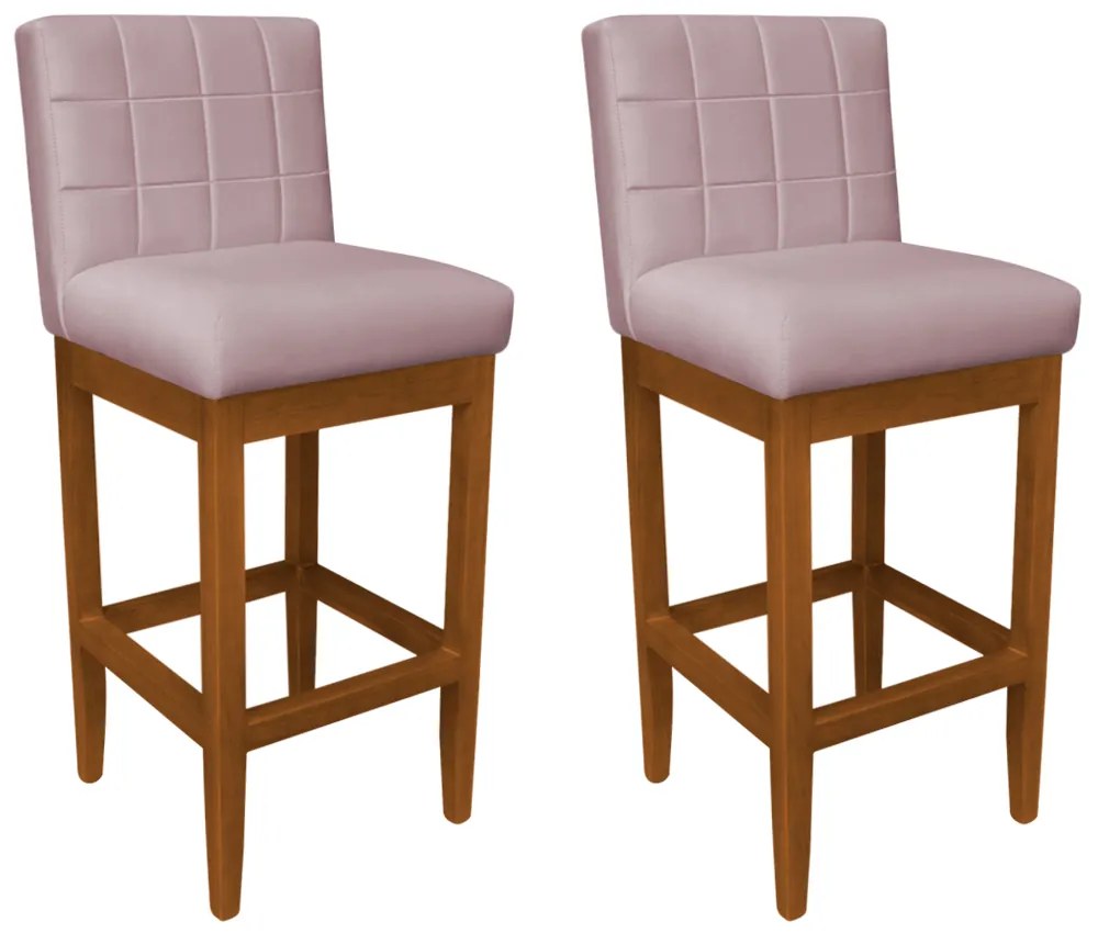 Kit 2 Banquetas Alta Sueli Base Madeira Maciça Estofada Suede Crepe