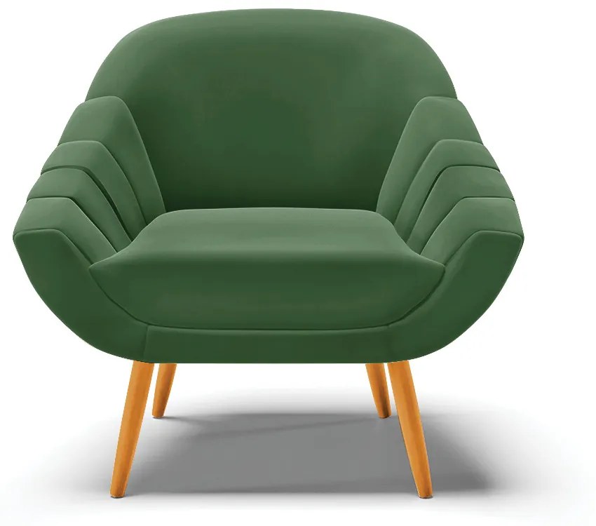 Kit 02 Poltronas Giovana Suede Verde Pés Palito Castanho - Indo Decorar