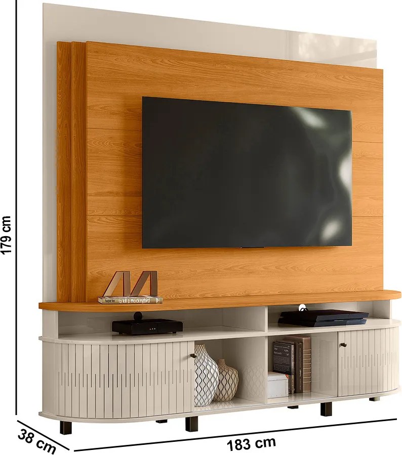 Estante de TV 65 Pol 183cm Sala de Estar Fayron Cinamomo/Off White M20 - D'Rossi