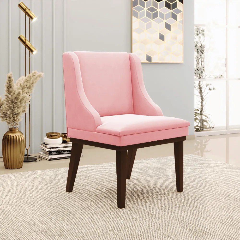 Cadeira de Jantar Liz Suede Base Fixa Madeira Tabaco D03 - D'Rossi - Rosa Bebê