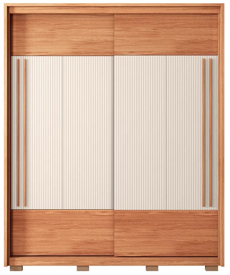 Guarda Roupa Solteiro Polônia com 2 Portas de Correr 3 Gavetas Ripado MDF Freijo/OffWhite/Sued G11- Gran Belo