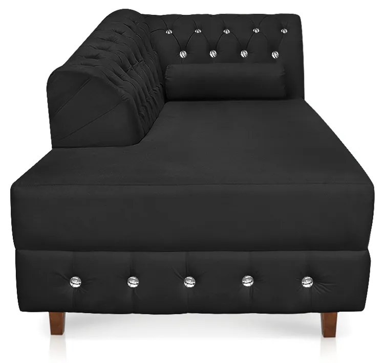 Divã Chesterfield 165 cm Capitonado com Strass Suede D'Rossi - Preto