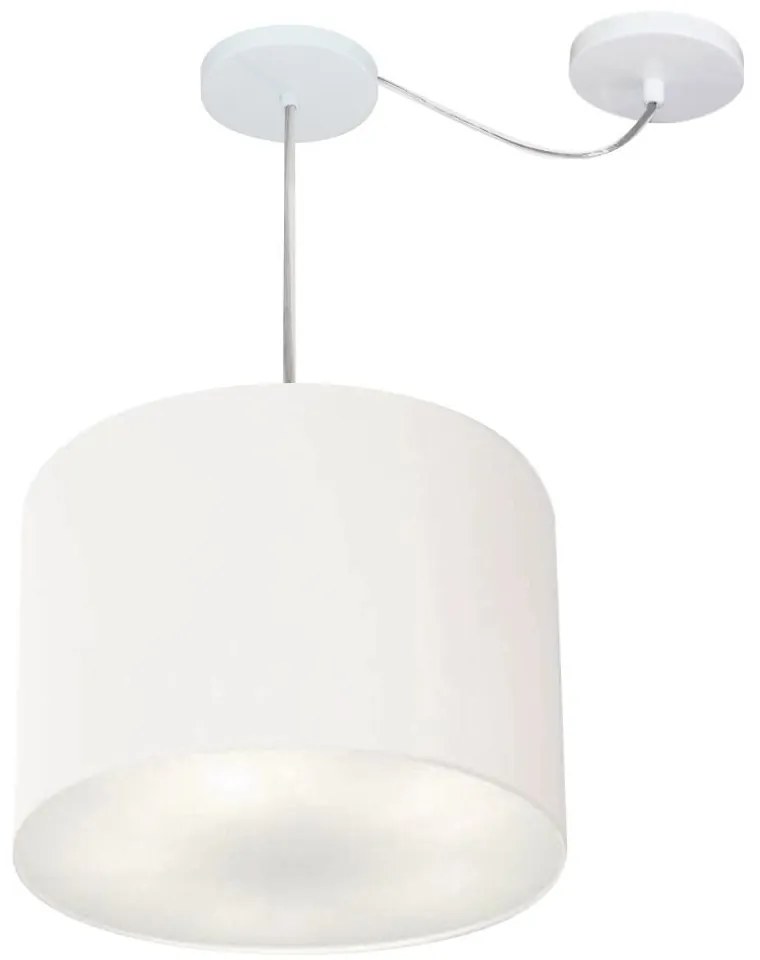 Lustre Pendente Cilíndrico Com Desvio Md-4258 Cúpula em Tecido 40x30cm Branco - Bivolt