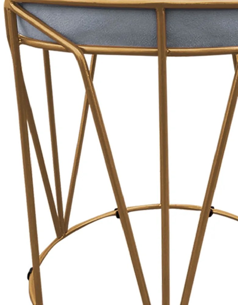Puff Multiuso com Mesa Babu 2 em 1 Suede Base Dourado D'Rossi - Cinza