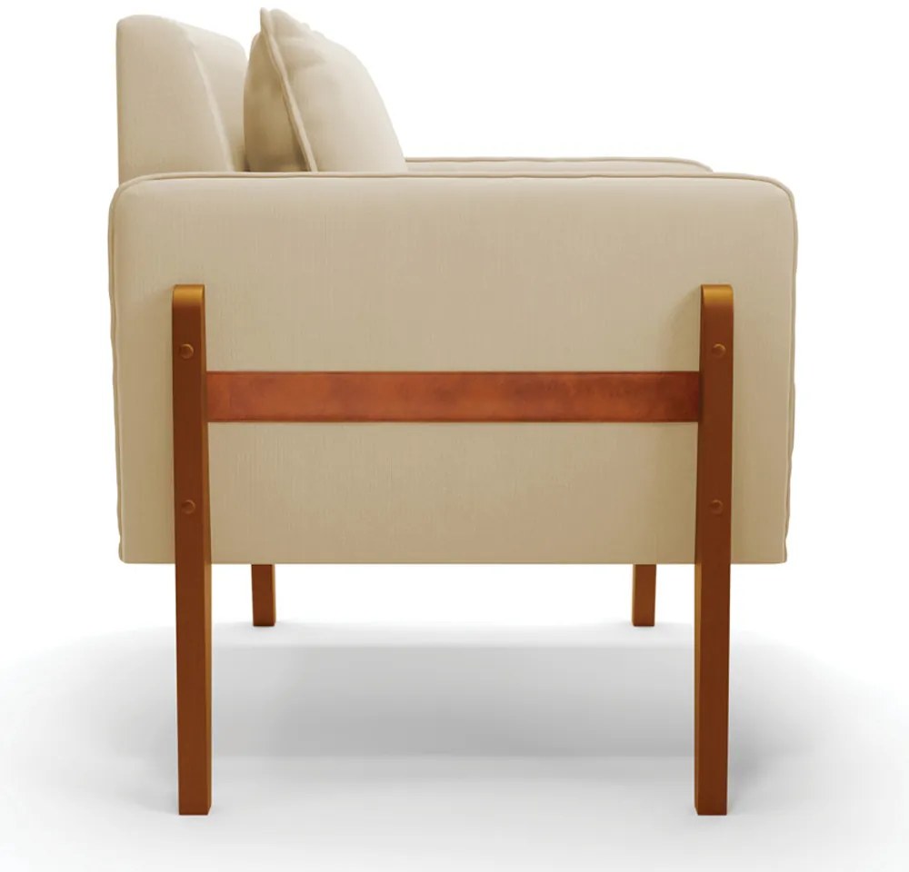 Poltrona Lana Suede Bege Base de Madeira