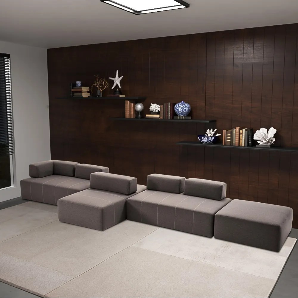 Sofá Decorativo 4 Módulos e 5 Encostos Happiness Linho Cinza G66 - Gran Belo