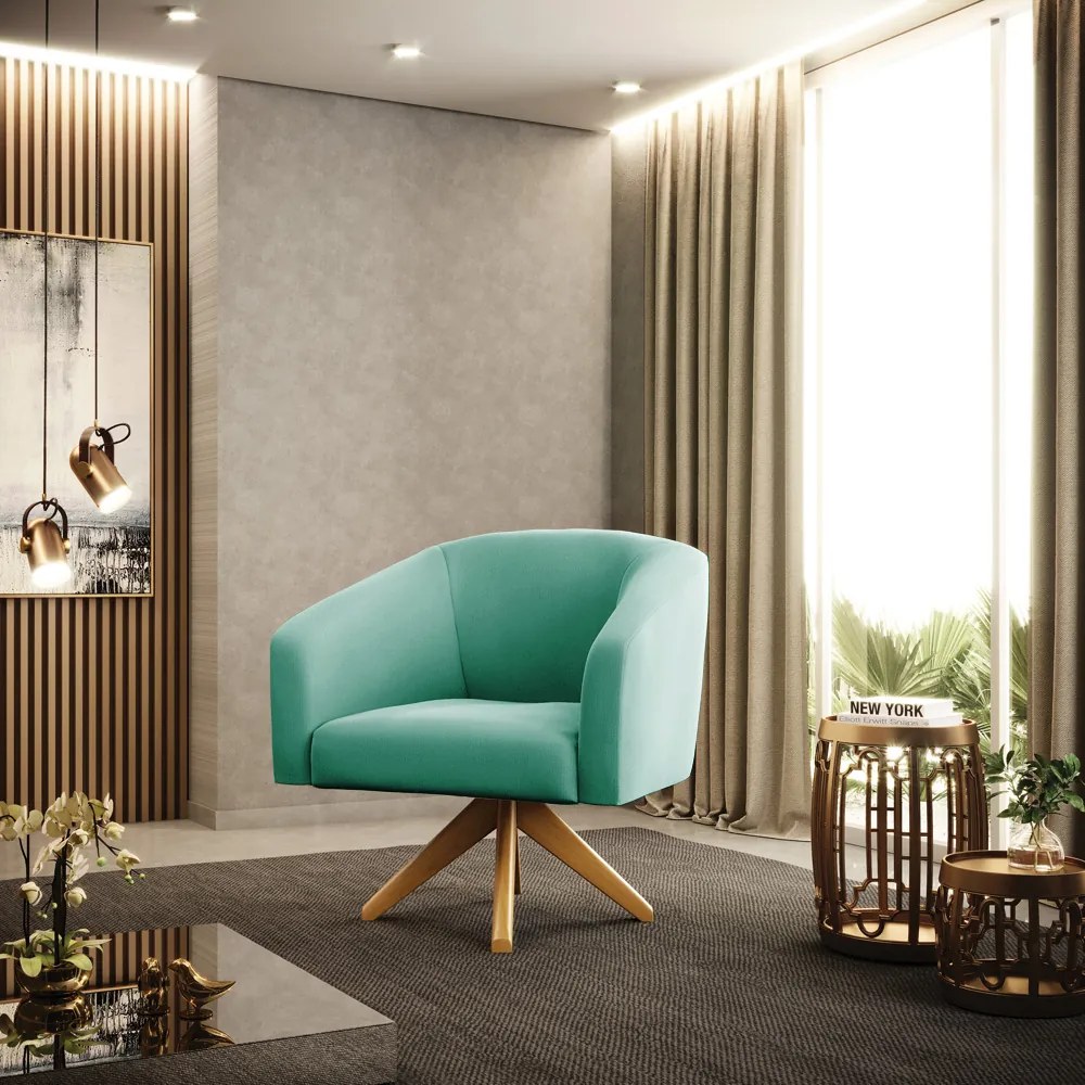 Poltrona Decorativa Giratória MA30 Kit 2 Stella Suede D03 - D'Rossi - Azul Turquesa