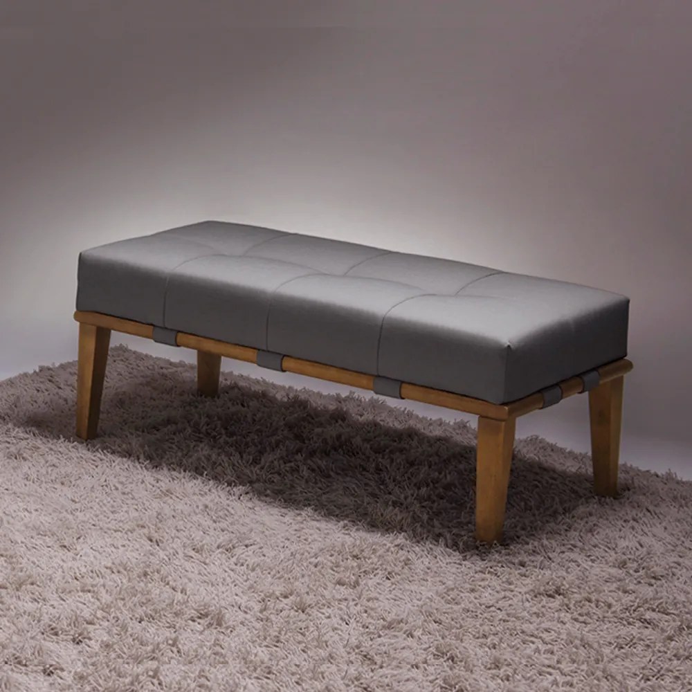Puff Decorativo 100cm Martínez Linho Pés Madeira Cinza/Natural G62 - Gran Belo