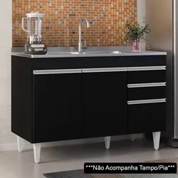Balcão Gabinete 120cm 3 Portas 2 Gavetas Michigan Preto - Lumil