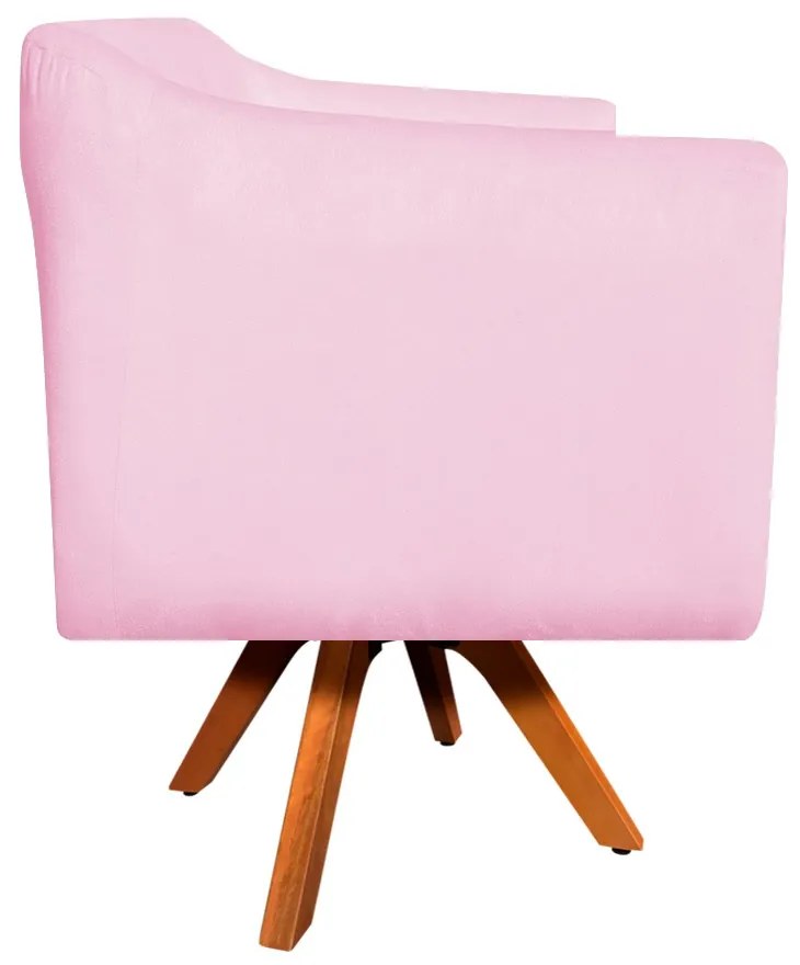 Kit 01 Namoradeira 02 Lugares e 01 Poltrona Giratória Julia Suede Rosa Bebê com Strass Base Madeira MM30 D'Rossi