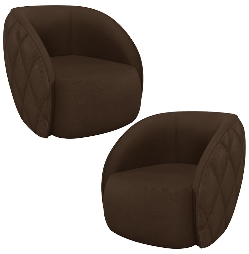 Kit 2 Poltronas Decorativas Clarke PU Marrom G45 - Gran Belo