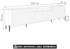 Rack TV 75 Pol 220cm 4 Portas Brise Blen Grigio/Preto I06 - Mpozenato