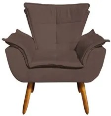 Kit 2 Poltronas Decorativas Pés Palito com Puff Opla Suede Marrom - Ib