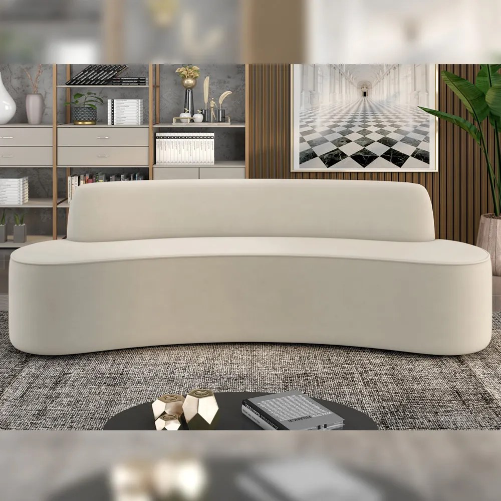 Sofá Decorativo 4 Lugares 230cm Bélgica Curvo Veludo Creme G15 - Gran Belo