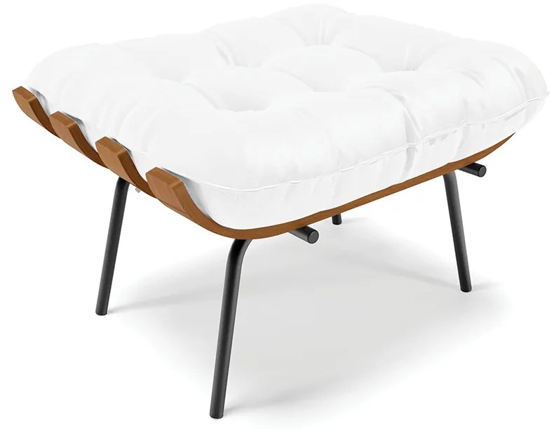 Puff Costela Corino Base Metálica Preto M11 - D'Rossi - Branco