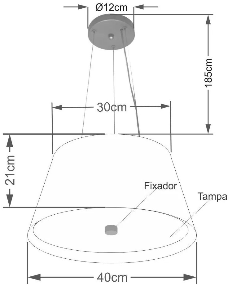 Lustre Pendente Cone Md-4119 Cúpula em Tecido 21/40x30cm Rustico Cinza / Branco - Bivolt