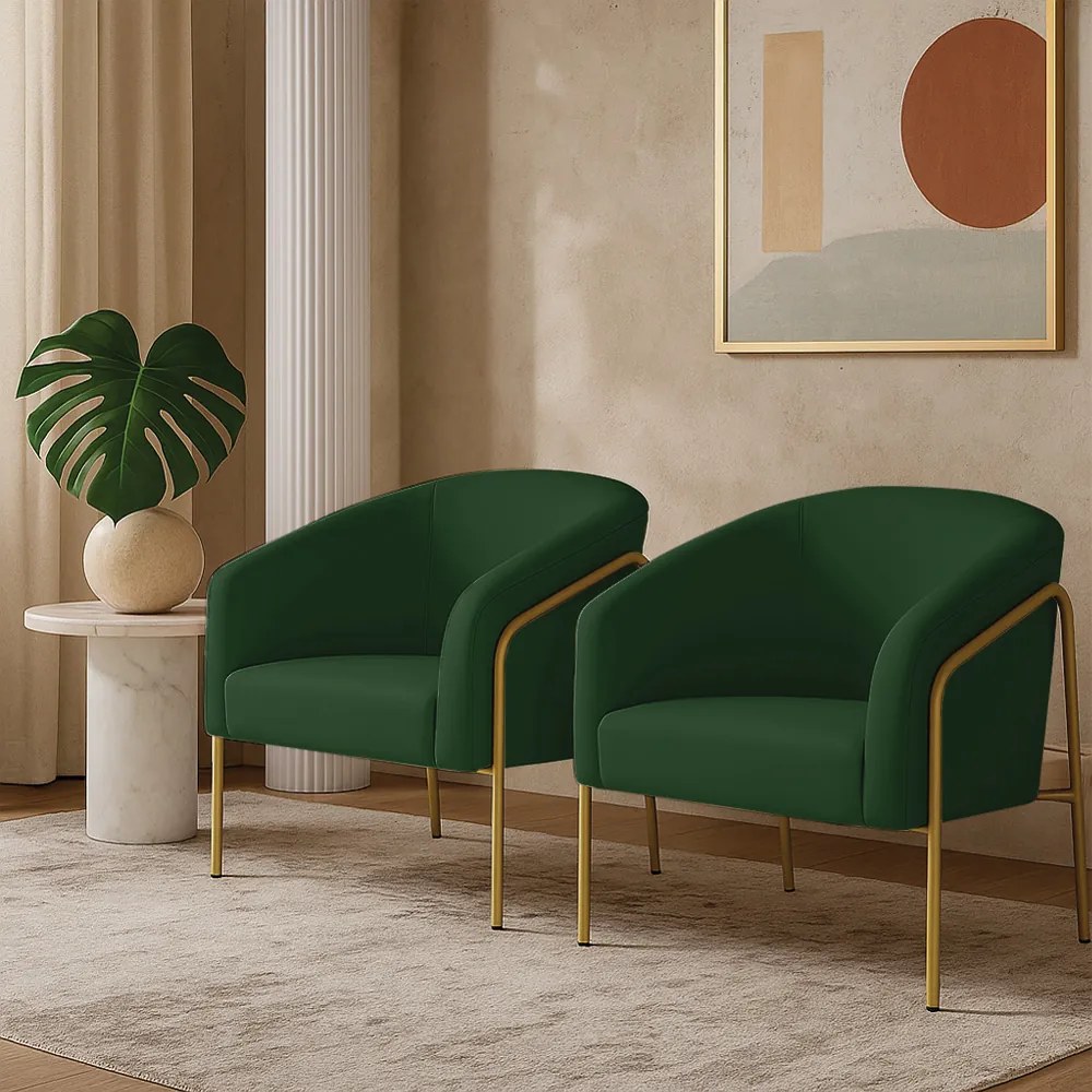 Poltrona Sala Industrial Alta Dourado Kit 2 Stella Veludo D03 - D'Rossi - Verde