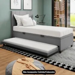 Bicama Box Baú Solteirão 96x203cm Samy S05 Sintético Cinza - Mpozenato