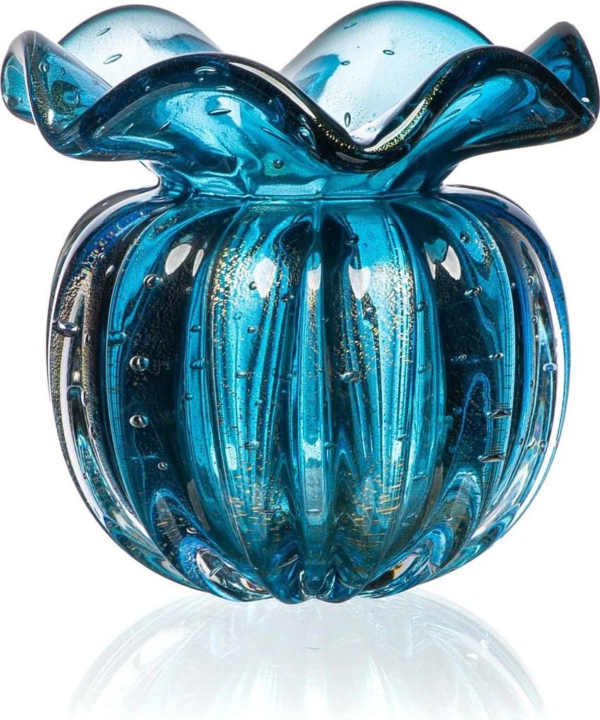 Vaso Murano Trouxinha Torcello c/ Ouro P - Aquamarine  Aquamarine