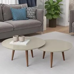 Conjunto Mesas de Centro Redondas Pés Madeira Luna Off White - Patrima