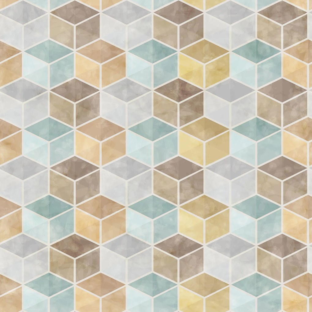 Papel de Parede geométrico cubos multicolor 0.52m x 3.00m
