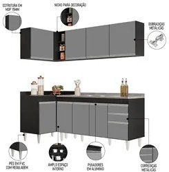 Armário de Cozinha Modulado de Canto Direito 4 Peças CP42 com Pia Inox