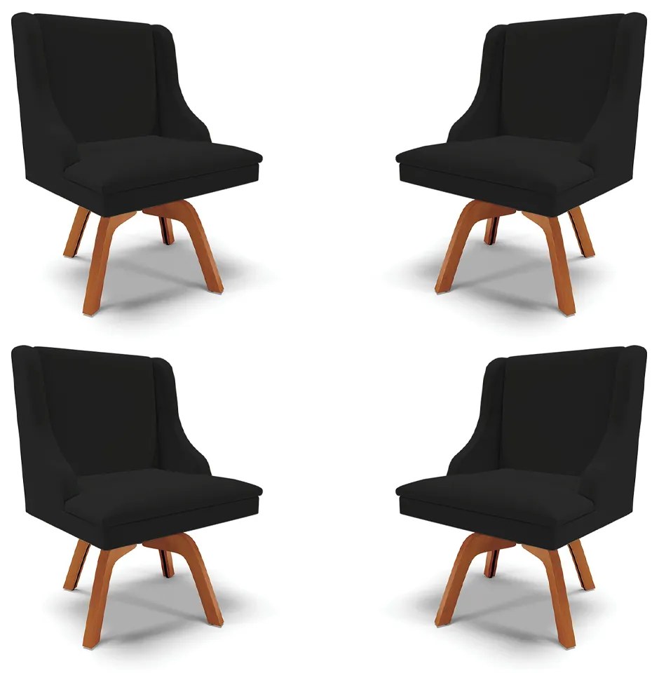 Kit 4 Cadeiras Decorativas Sala de Jantar Base Giratória de Madeira Firenze Linho Preto/Natural G19 - Gran Belo