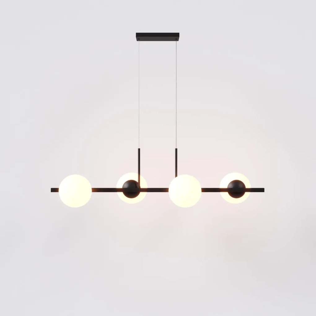 Pendente Botton Small Retângular 80X26Cm Alumínio E Globo Ø12Cm Fosco... (PRETO, FOSCO)