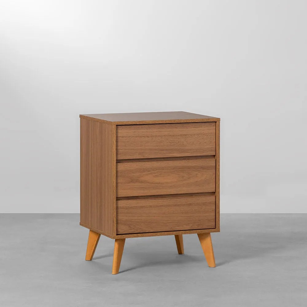 Mesa de Cabeceira Leni 3 Gavetas - Louro Freijó