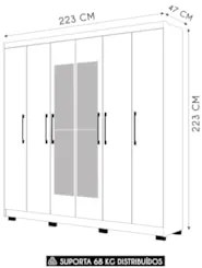Guarda Roupa Casal 223cm Com Espelho Pako Nature/Champanhe V02 - Mpoze