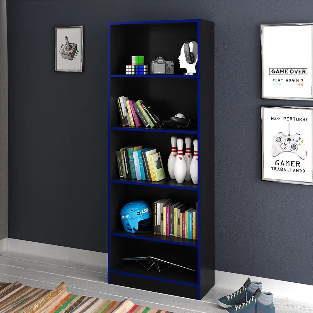 Armário Prateleiras para Escritório Home Office Gamer ME4141 MDP Preto/Azul G69 - Gran Belo