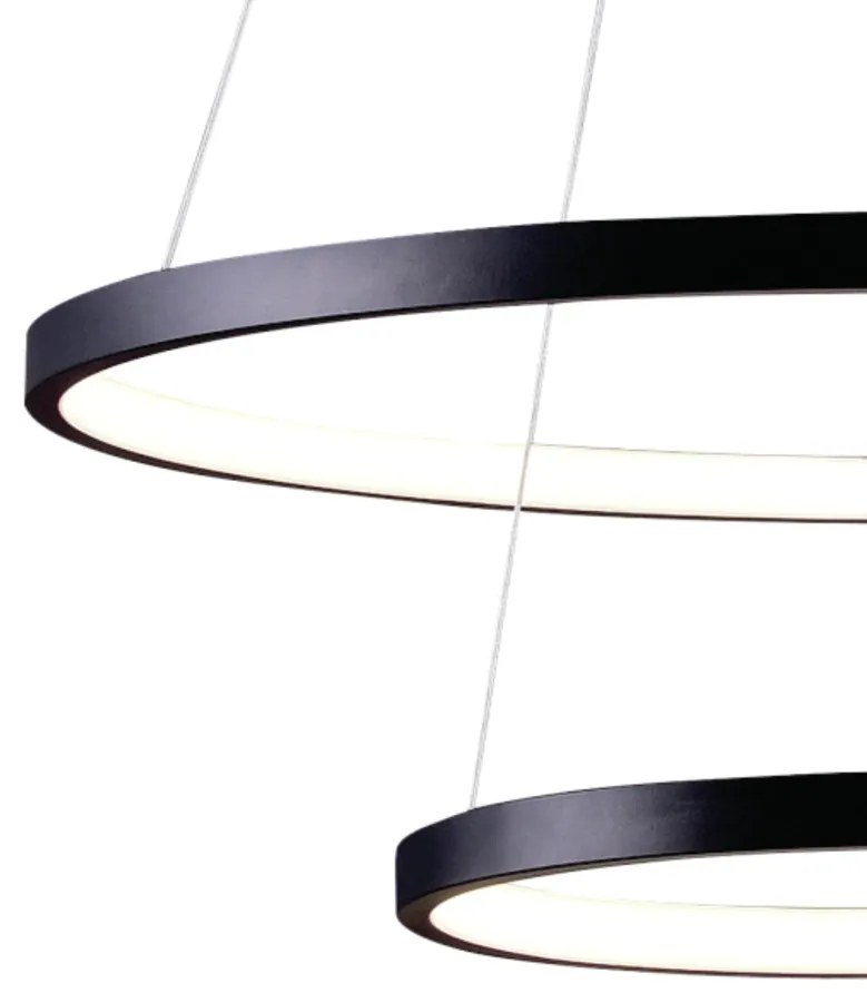 Pendente Montreal Aro Ø50X2Cm / Ø30X2Cm Led 40W 3000K Bivolt / 02 Anel... (Preto)
