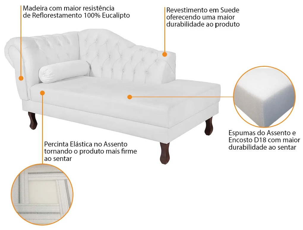 Recamier Diana 185cm Lado Direito Suede Branco - ADJ Decor