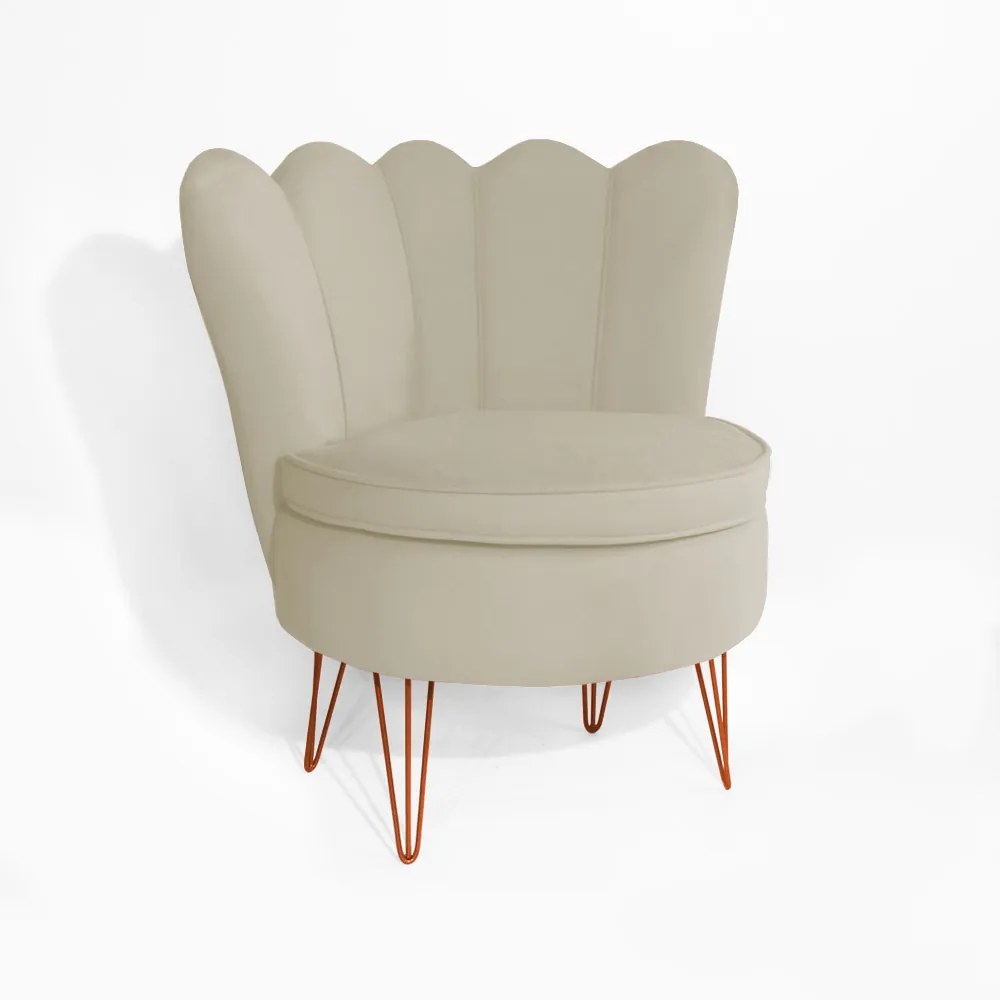 Conjunto 2 Poltrona Dália Pés Hairpin Legs Bronze Veludo Bege
