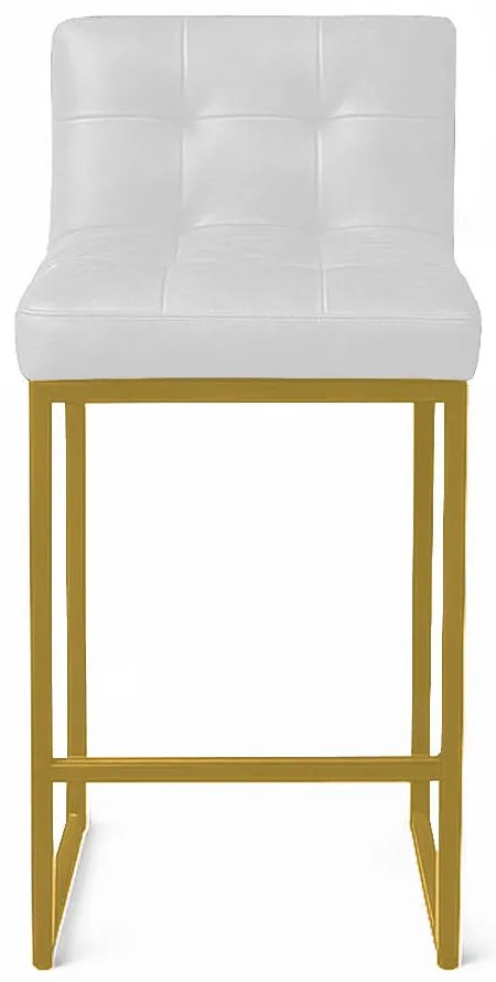 Banqueta Cozinha Alta com Encosto Industrial Dourado Lirina PU C05 - D'Rossi - Branco