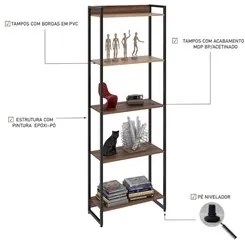 Estante Livreiro Dynamica Industrial 60cm 5 Prateleiras C08 Nogal - Mp