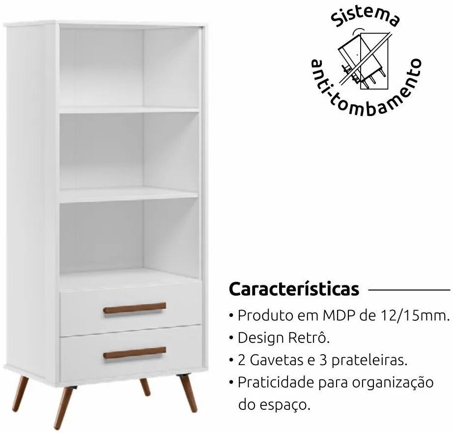 Estante Livreiro Organizador 02 Gavetas Retrô  Modena Branco - Loja Sheep - Branco