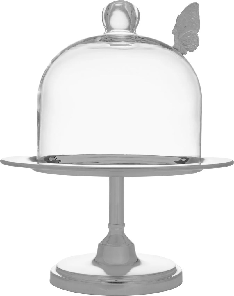 Porta Doces Pedestal Baixo Prata c/ Cúpula e Aplique - Borboleta  Borboleta