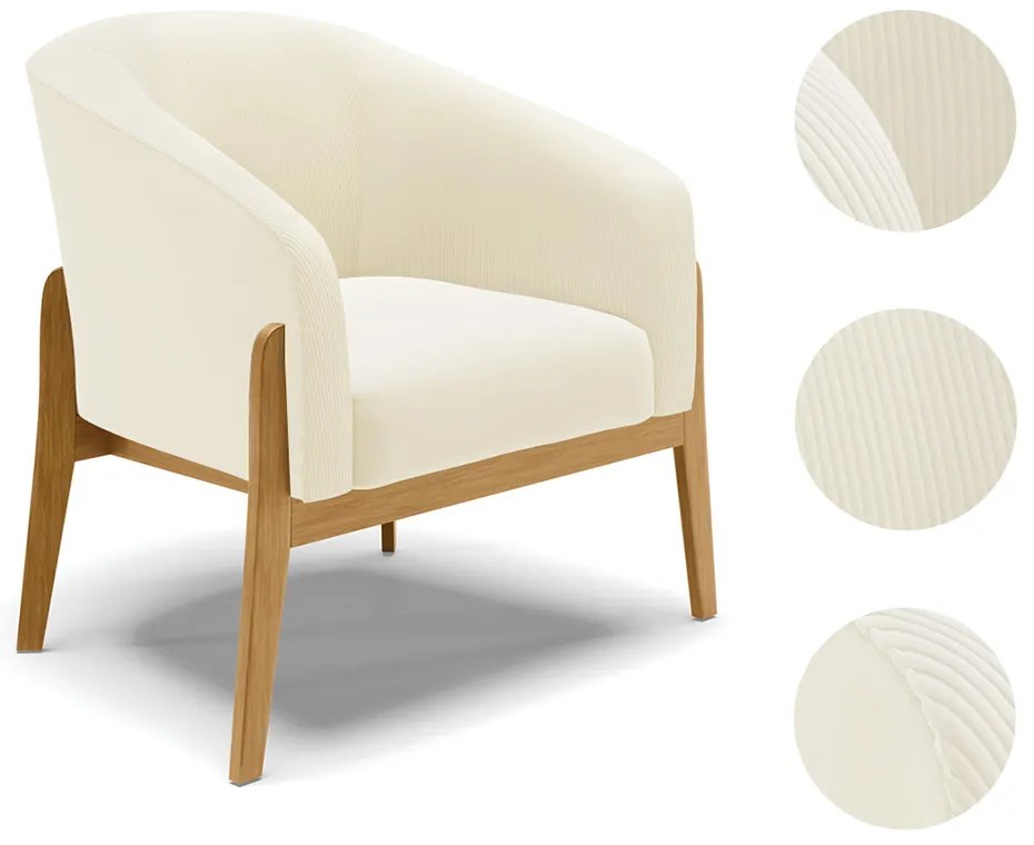 Poltrona Decorativa Base Madeira Stella Cotelê Int/Veludo D03 - D'Rossi - Off White