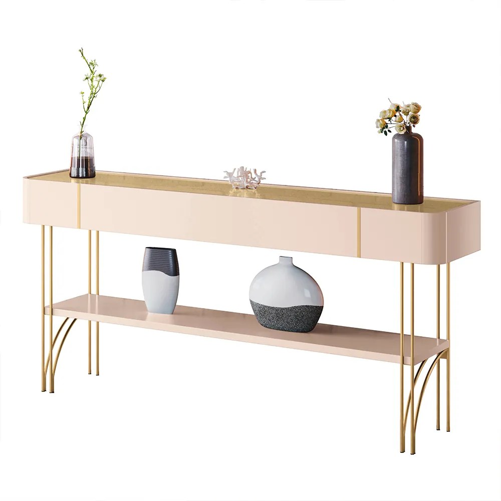 Aparador Decorativo Vivant MDP/MDF Pés de Aço Off White/Champagne G26 - HB Móveis