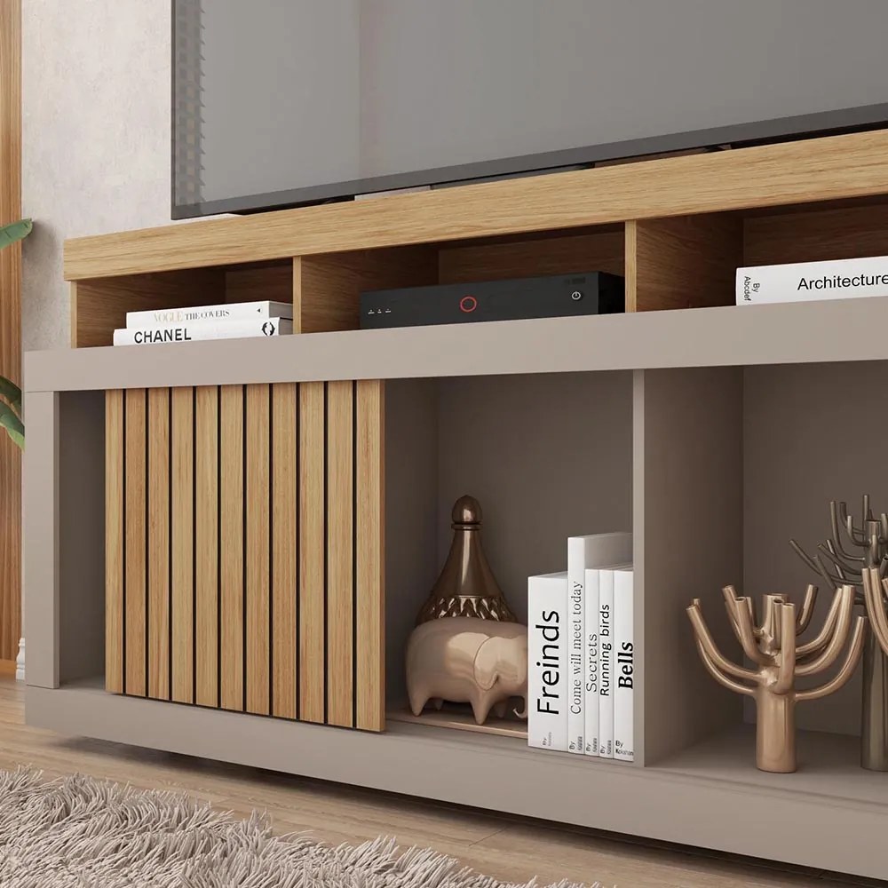 Rack TV 55 Pol 136cm Bancada com Rodízio Sala Lyara Buriti/Fendi C01 - D'Rossi