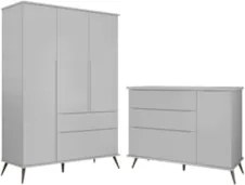 Jogo De Quarto Infantil Guarda Roupa e Cômoda 100% MDF Z39 Mel Cinza -