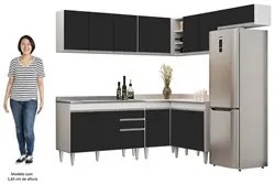 Armário de Cozinha Modulado de Canto 7 Peças CP21 com Pia Inox Branco/