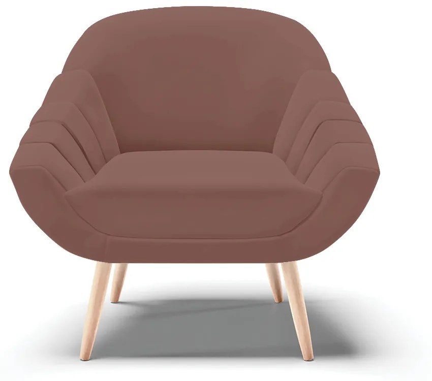 Kit 02 Poltronas Giovana Veludo Pés Palito Natural D03 - D'Rossi - Rose