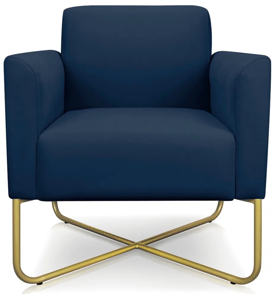 Poltrona Decorativa Isabella Base X Suede Azul Marinho/Dourado G19 - Gran Belo