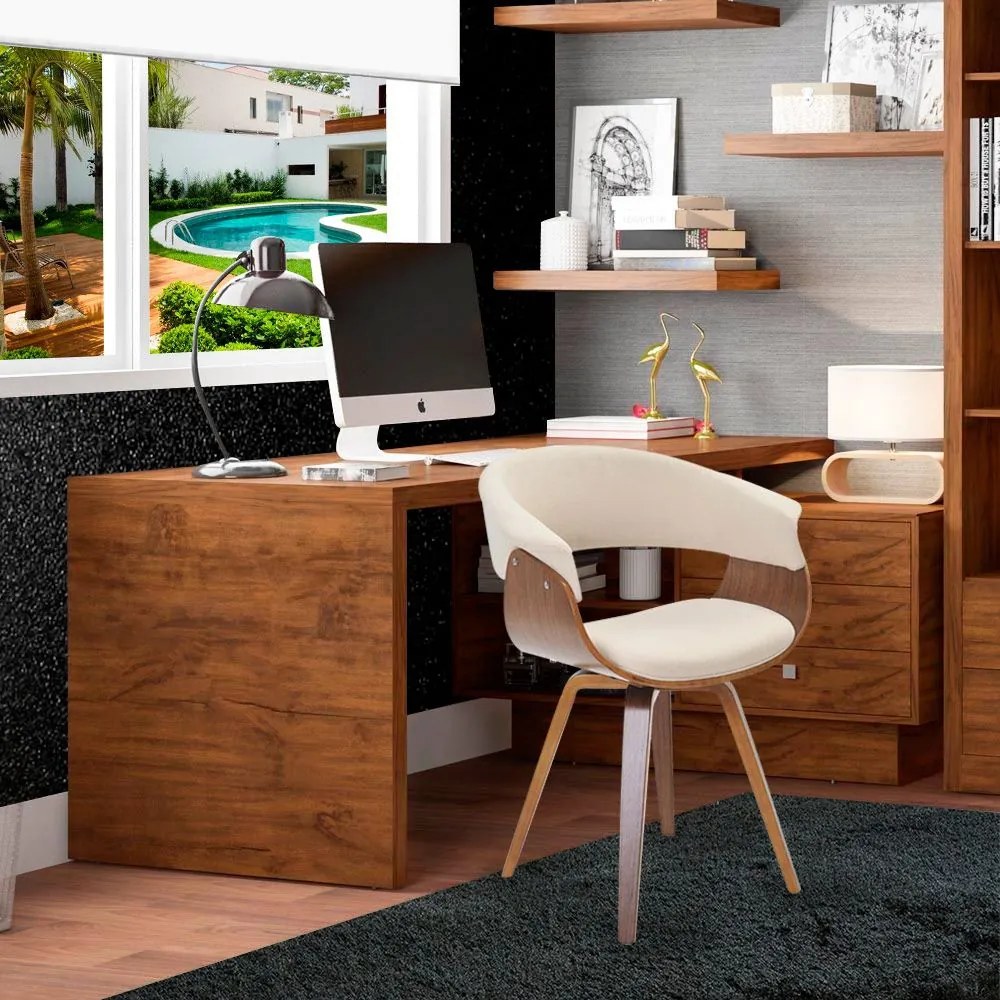 Cadeira Decorativa para Escritório Recepção Ohana Fixa Linho Bege G56 - Gran Belo