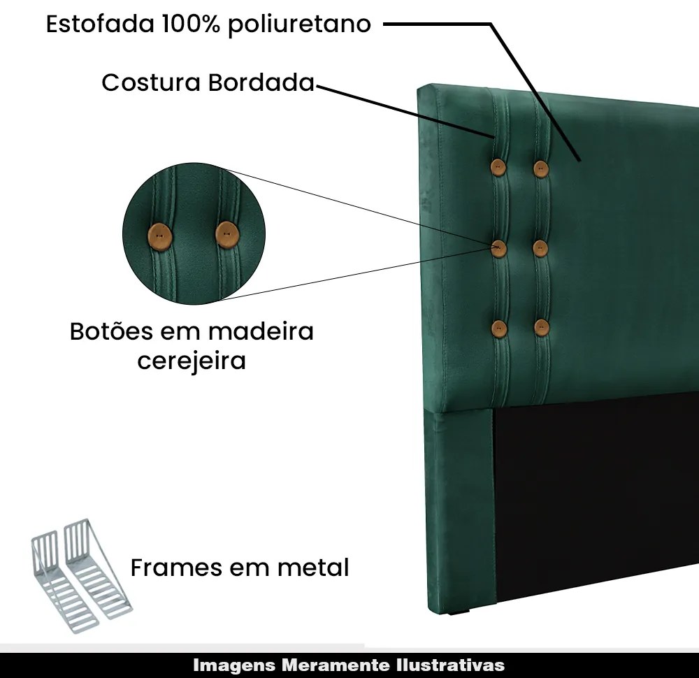 Cabeceira Decorativa Casal 1,40M Kors Veludo Verde Floresta G63 - Gran Belo