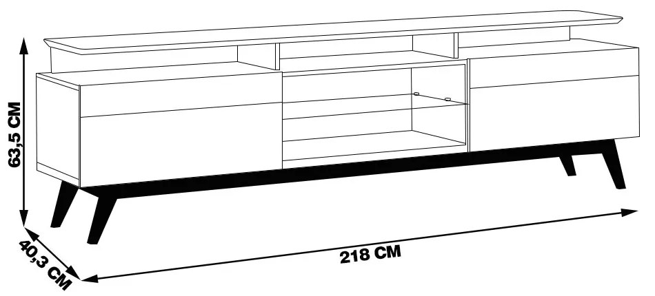 Rack Bancada 2 Gavetas com Nicho 218cm Amy Off White/Nature G29 - Gran Belo