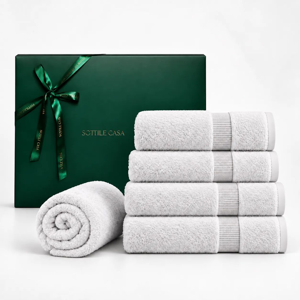 Jogo de Banho 5 pçs Trussardi 100% Algodão Doppia c/ Caixa de Presente Natal - Branco Branco